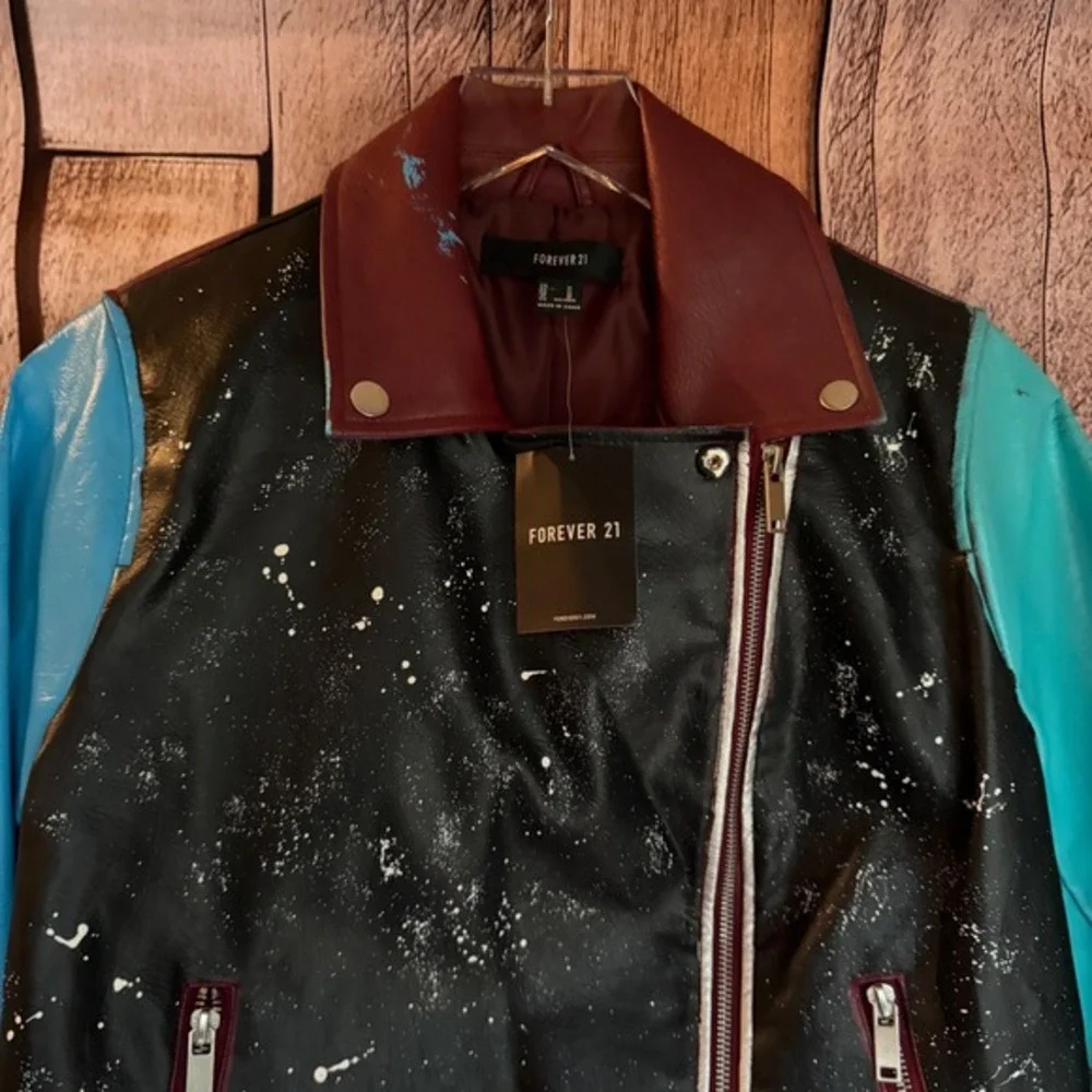 David Bowie‎ Custom Moto Jacket Hand Painted Rock Glam Statement Festival Size M